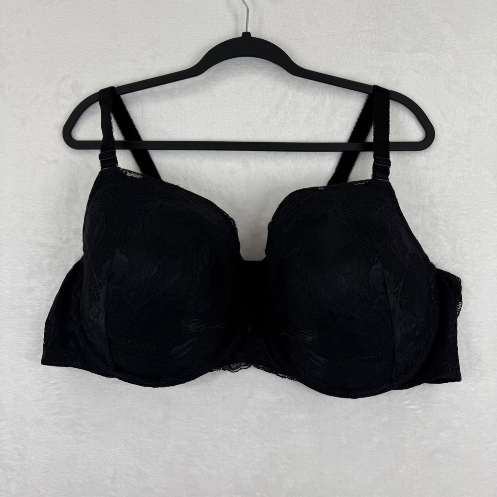 Torrid Curve Black Lace 360 Back Smoothing Push Up T-Shirt Bra 48D 13973230